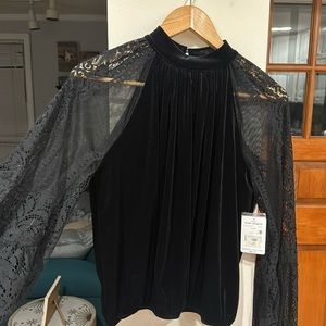 NWT Free People S velvet and lace high neck blouse